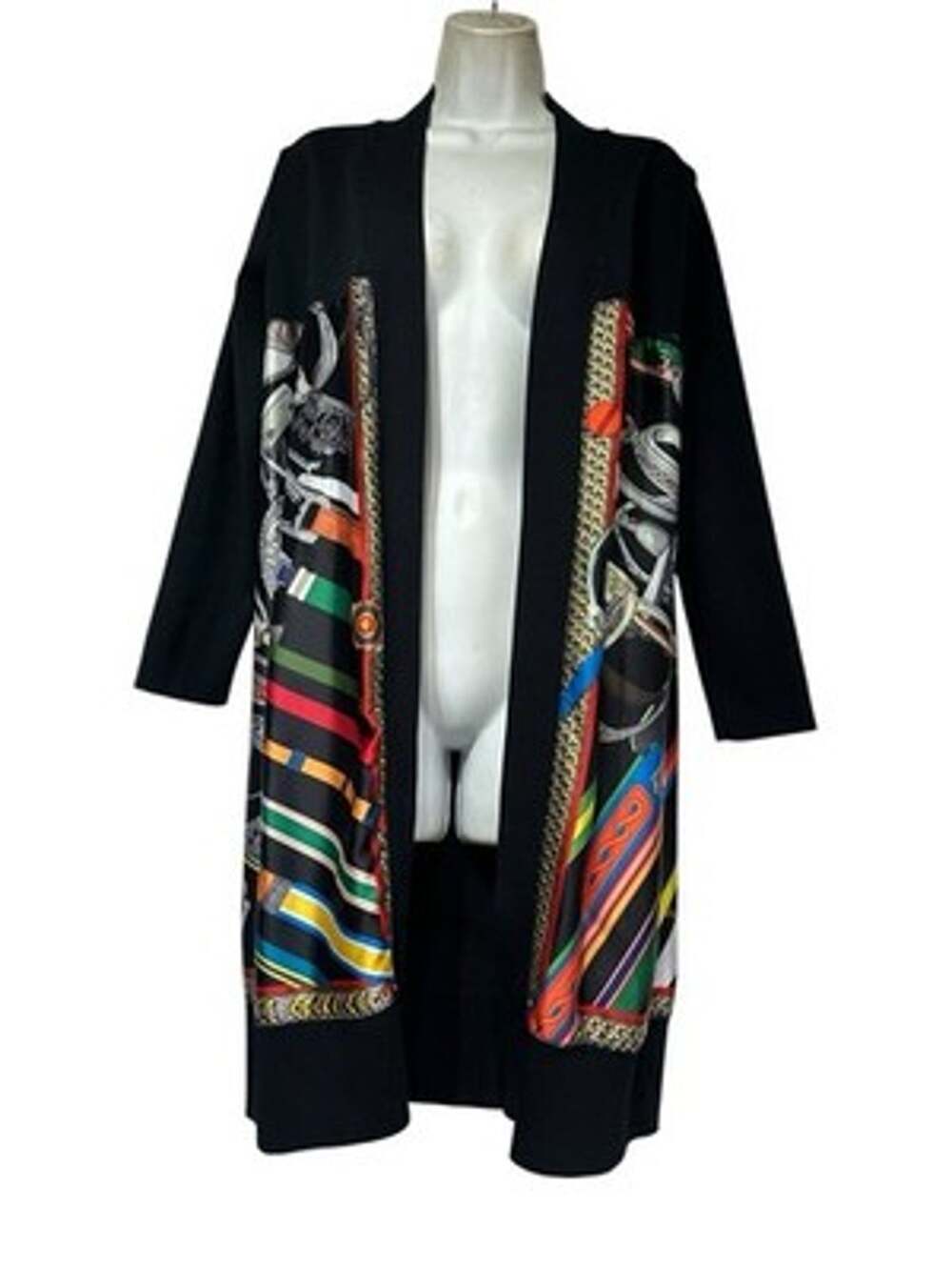 Vintage Missoni Black Long Open Front Cardigan Scarf Print Duster